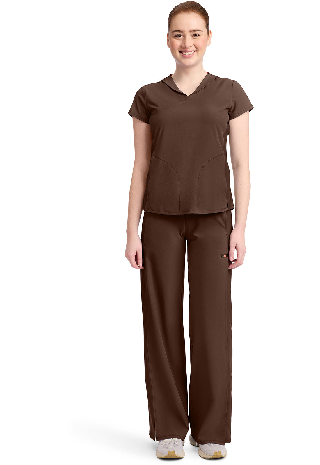 GNR8 IN635A Women's 2-Pocket Mock-Wrap V-Neck Top Espresso Express