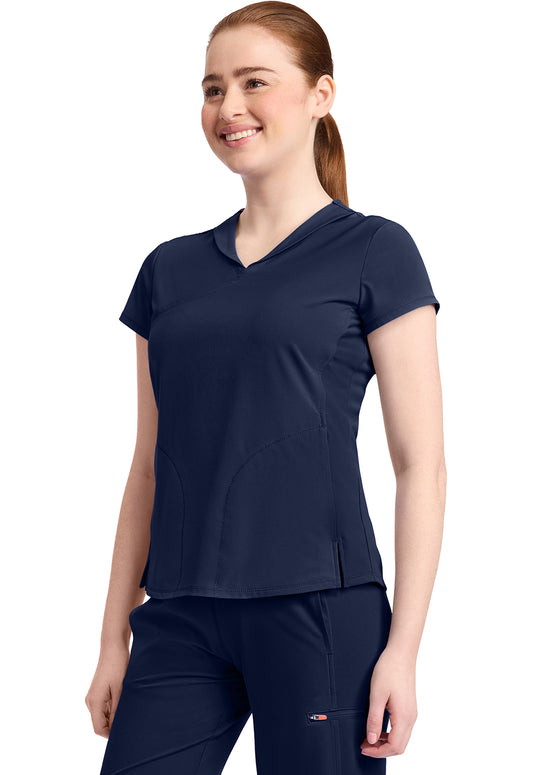 GNR8 IN635A Women's 2-Pocket Mock-Wrap V-Neck Top Navy