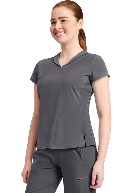 GNR8 IN635A Women's 2-Pocket Mock-Wrap V-Neck Top Pewter