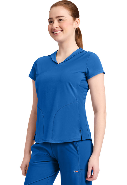 GNR8 IN635A Women's 2-Pocket Mock-Wrap V-Neck Top Royal