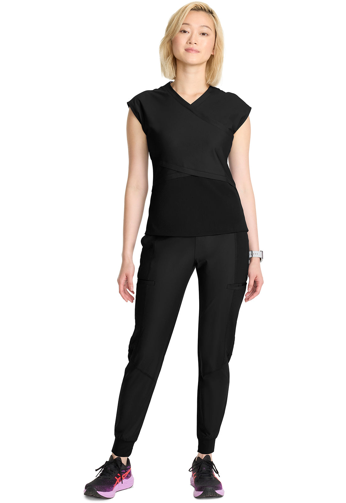 GNR8 Kinetic IN645A Women's Wrap Dolman V-Neck Top Black