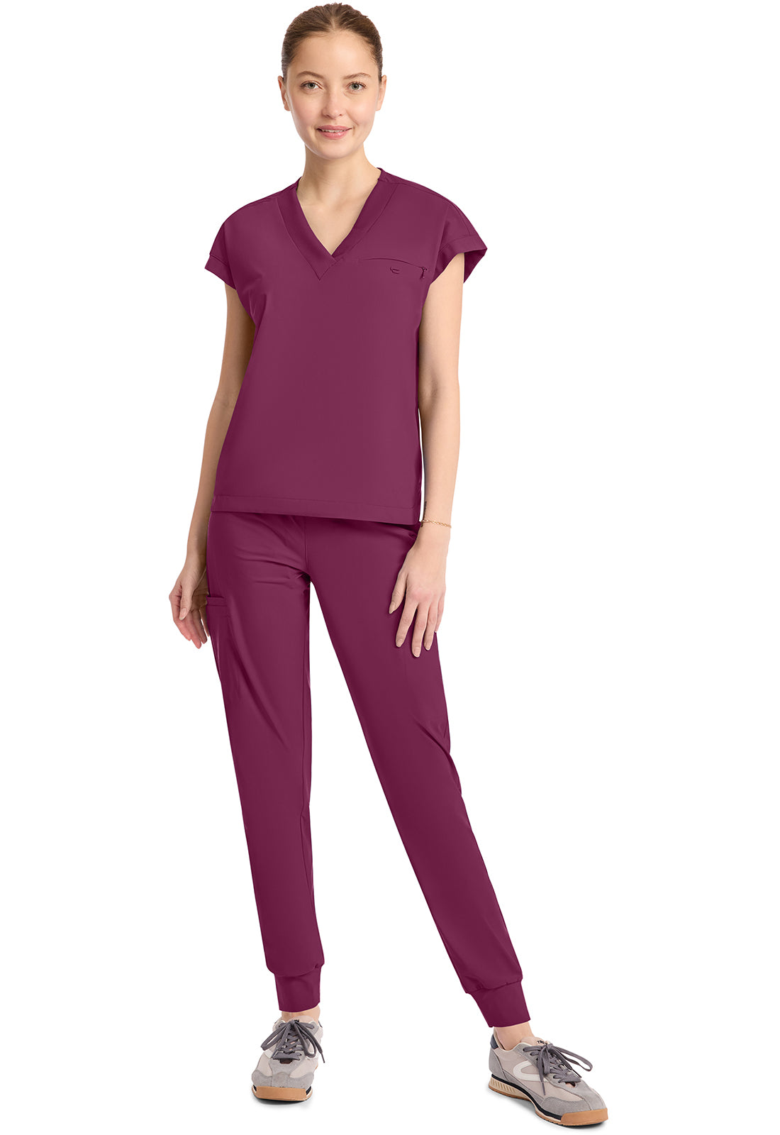 Classics IN650A Women's 1-Pocket V-Neck Top Wine