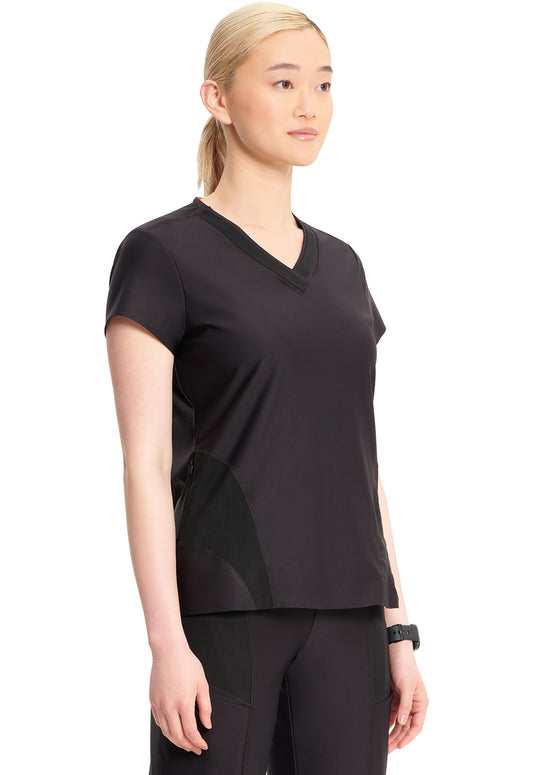 GNR8 Kinetic IN706A Knit V-Neck Top Black Model Image Left Side | Infinity