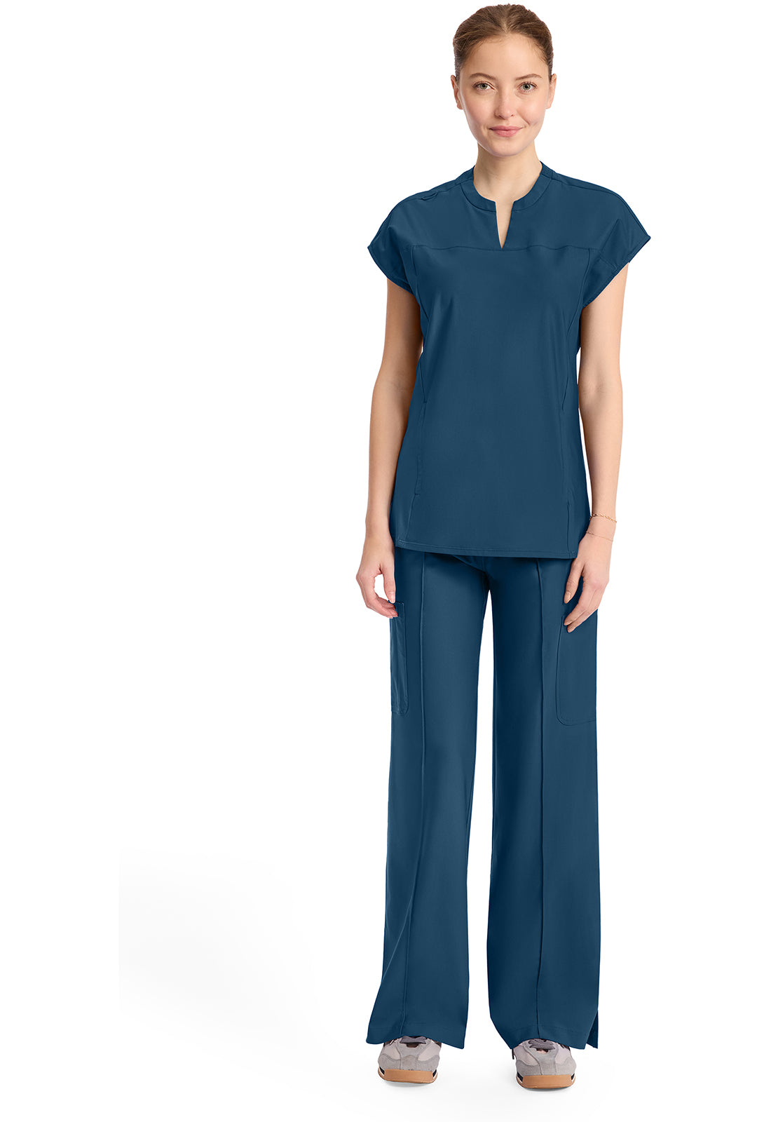 Kinetic IN811A Women's 2-Pocket Henley Tunic Top Caribbean Blue