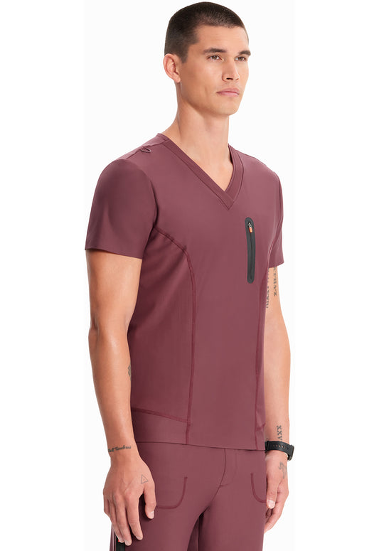 GNR8 Kinetic IN823A Men's Knit V-Neck Top Plum Velvet Model Image Left Side | Infinity