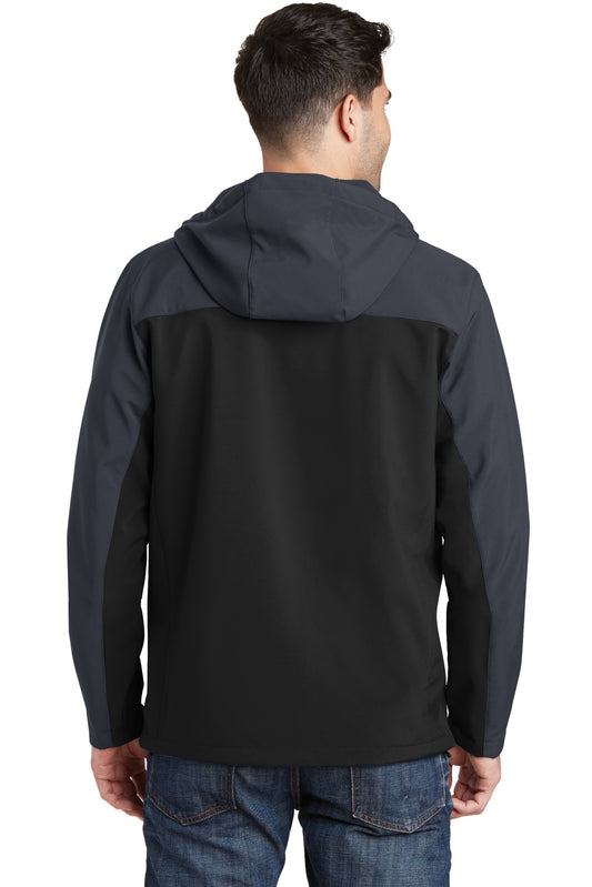 Port Authority Hooded Core Soft Shell Jacket. J335 Black/ Battleship Grey