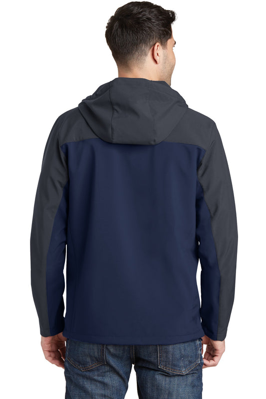 Port Authority Hooded Core Soft Shell Jacket. J335 Dress Blue Navy/ Battleship Grey