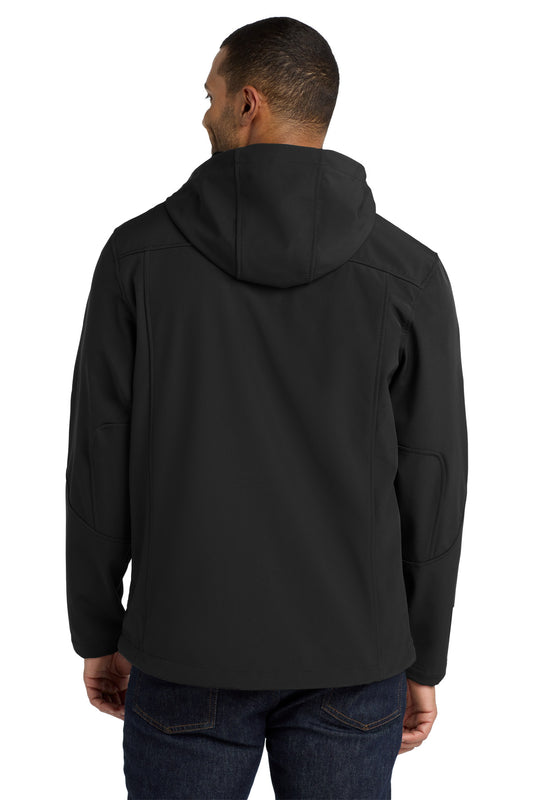 Port Authority Textured Hooded Soft Shell Jacket. J706 Black/ Engine Red