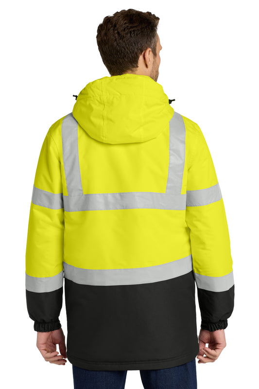 Port Authority ANSI 107 Class 3 Safety Heavyweight Parka J799S Safety Yellow/ Black/ Reflective