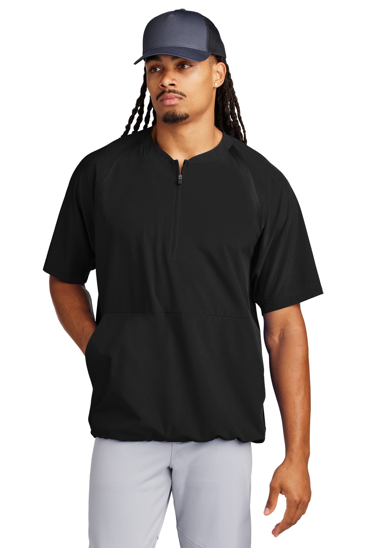 Sport-Tek Repeat 1/2-Zip Short Sleeve Jacket JST489 Black – Med