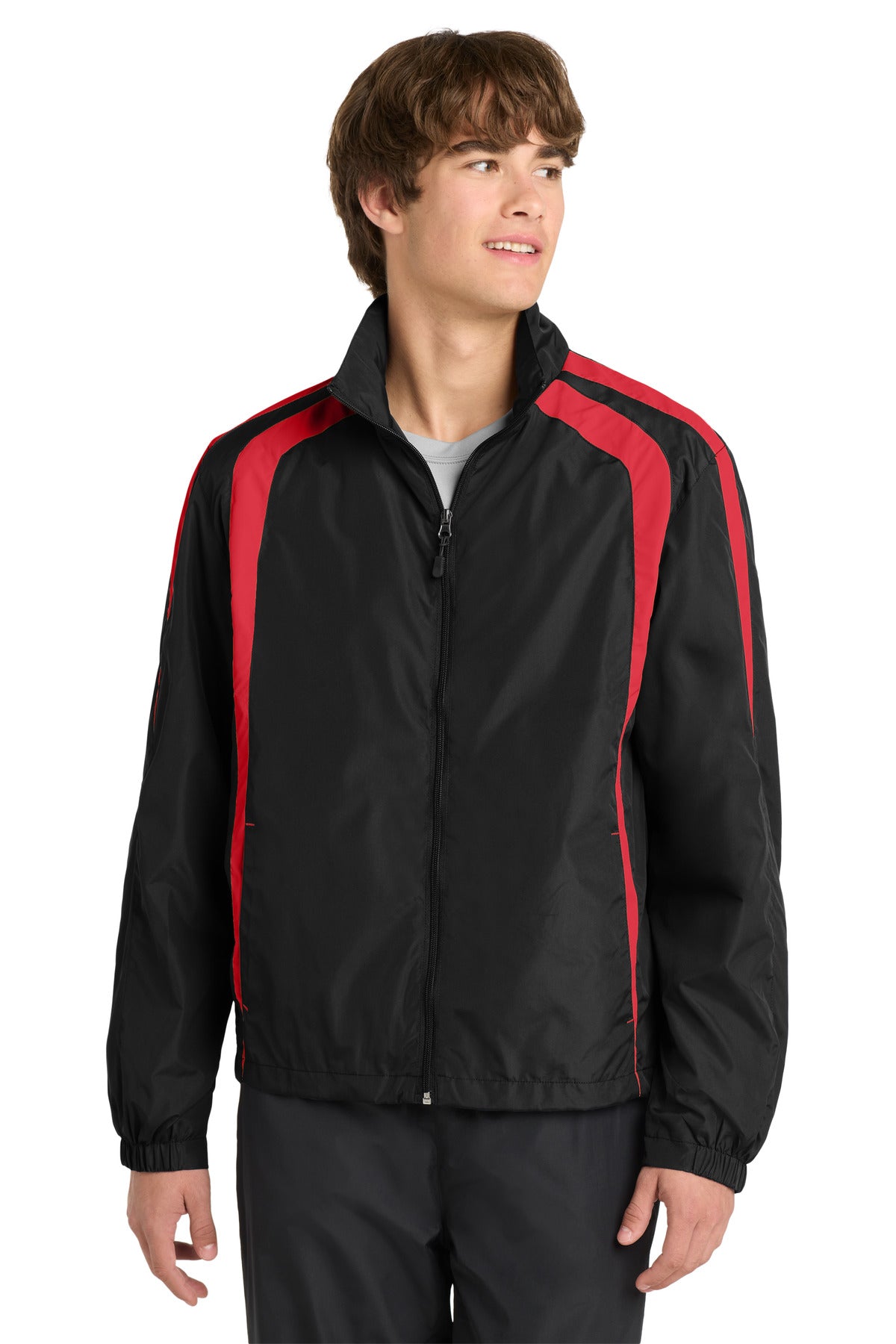 Sport-Tek Colorblock Raglan Jacket JST60 Black/ True Red
