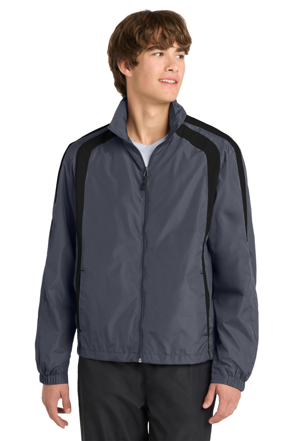 Sport-Tek Colorblock Raglan Jacket JST60 Graphite/ Black