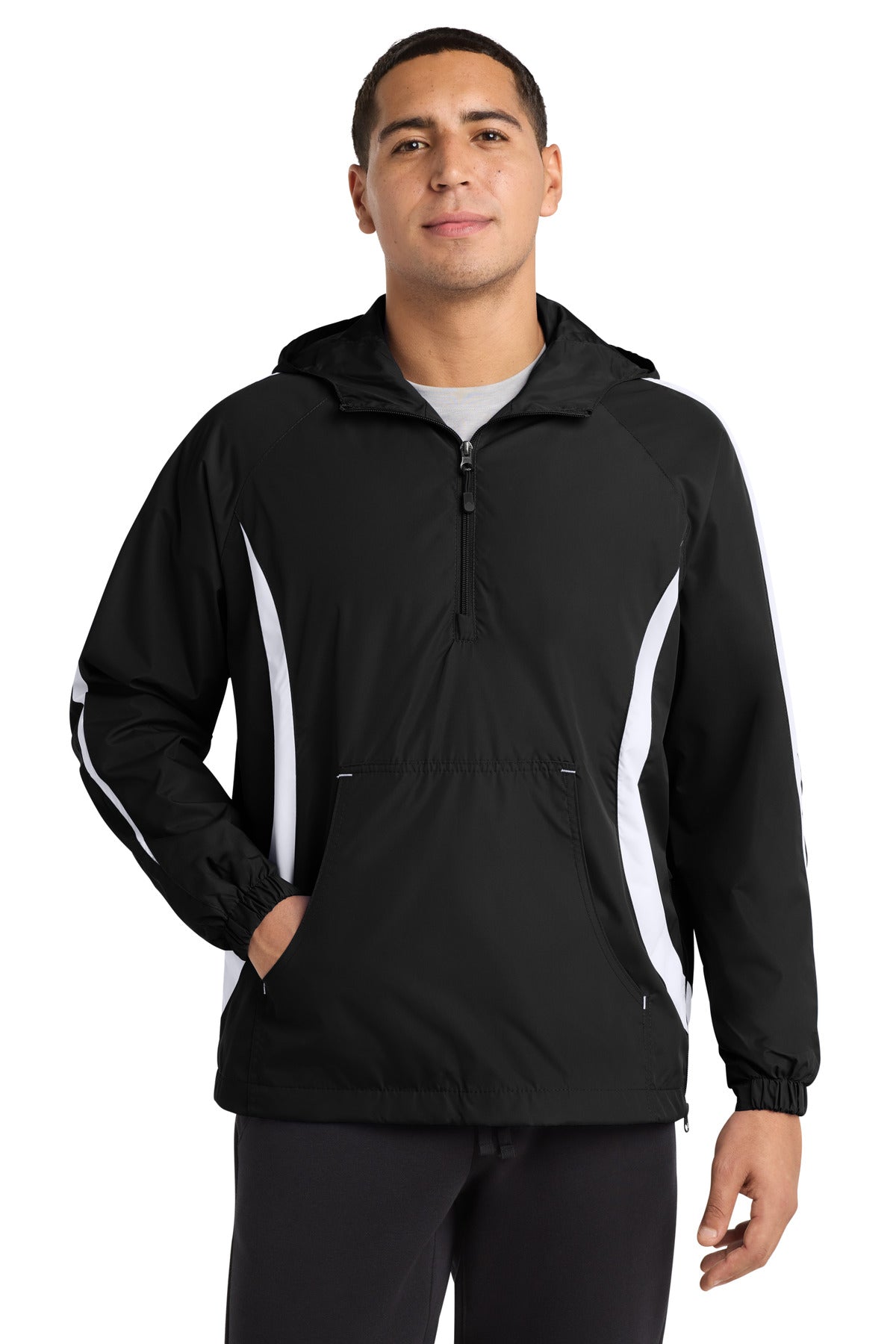 Sport-Tek Colorblock Raglan Anorak JST63 Black/ White