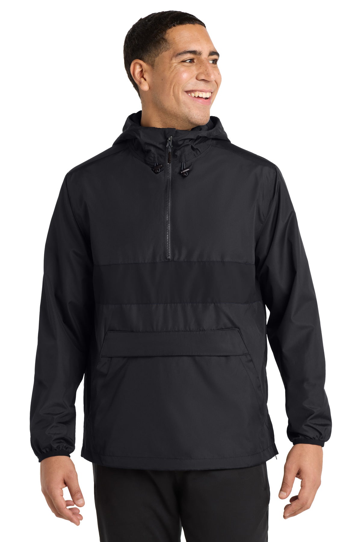 Sport-Tek Zipped Pocket Anorak JST65 Black/ Black