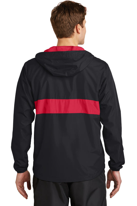 Sport-Tek Zipped Pocket Anorak. JST65 Black/ True Red
