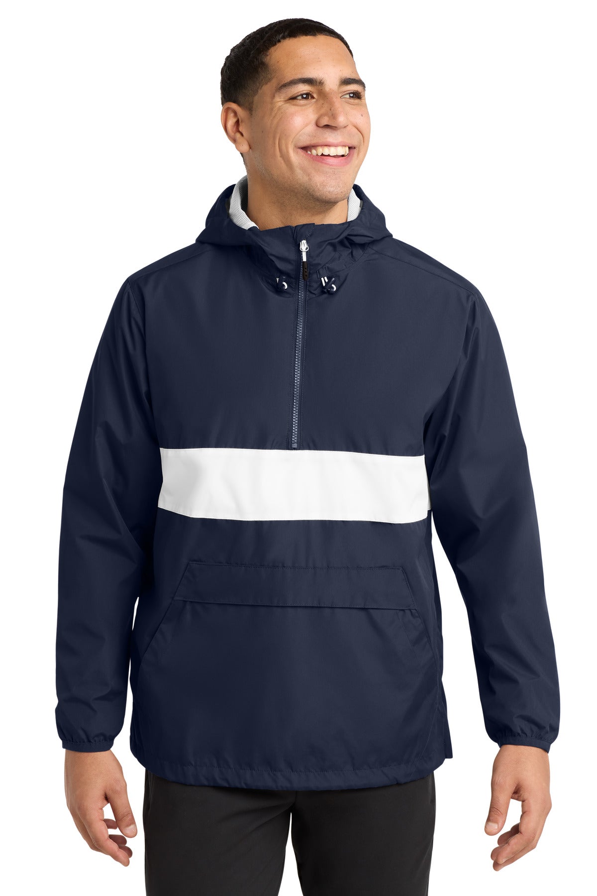 Sport-Tek Zipped Pocket Anorak JST65 True Navy/ White