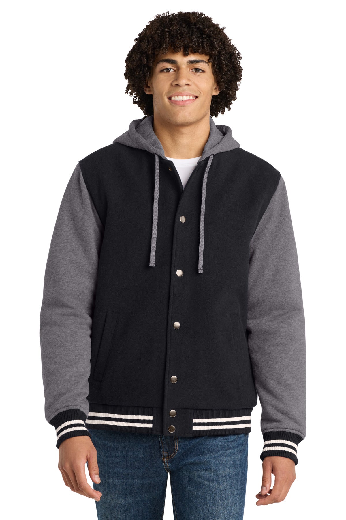 Sport-Tek Insulated Letterman Jacket JST82 Black/ Vintage Heather