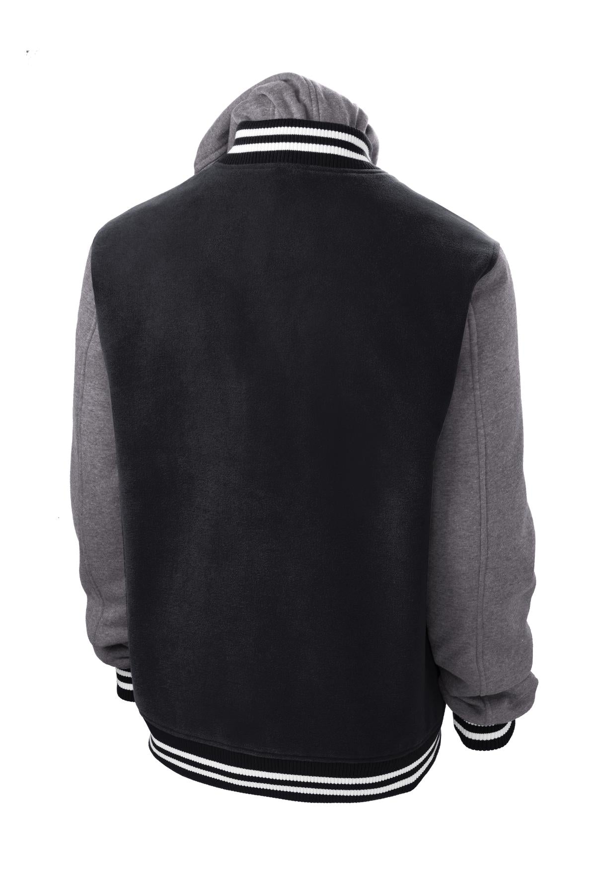 Sport-Tek Insulated Letterman Jacket. JST82 Black/ Vintage Heather