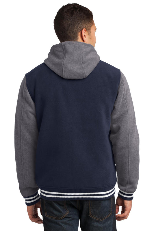 Sport-Tek Insulated Letterman Jacket. JST82 True Navy/ Vintage Heather