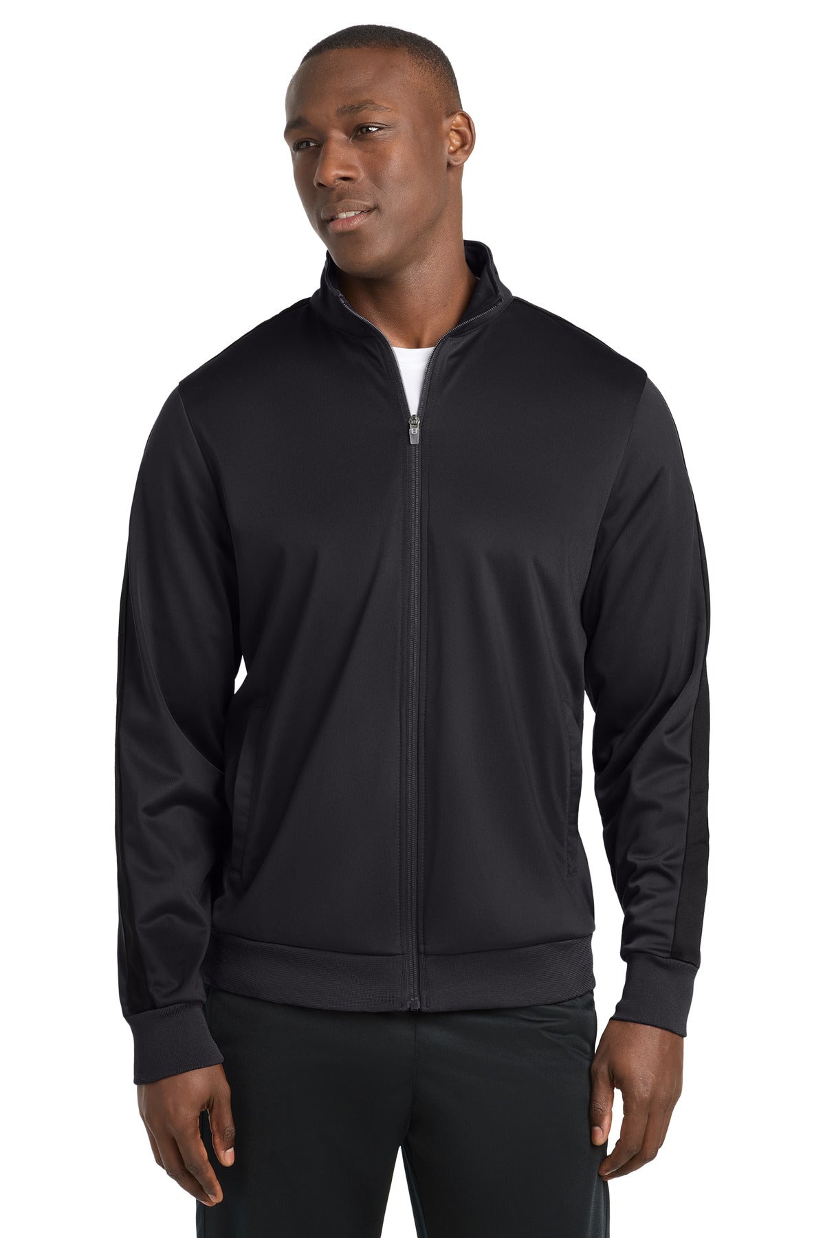 Sport-Tek Tricot Sleeve Stripe Track Jacket JST94 Black/ Black
