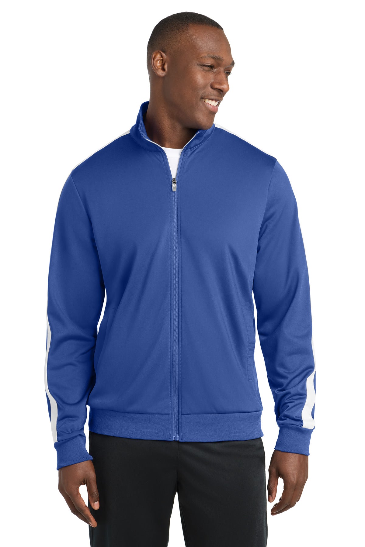 Sport-Tek Tricot Sleeve Stripe Track Jacket JST94 True Royal/ White