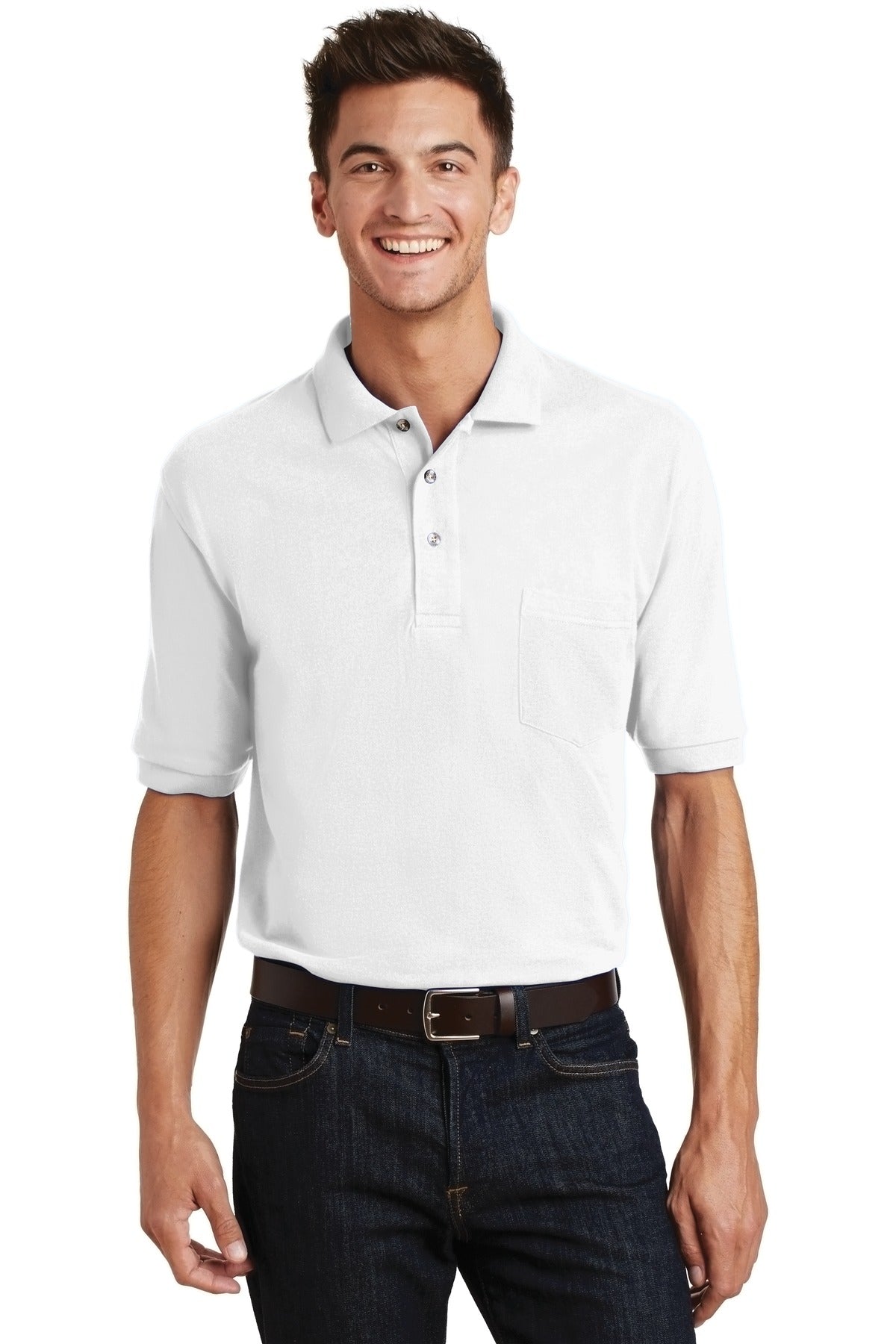 Port Authority Heavyweight Cotton Pique Polo with Pocket K420P White