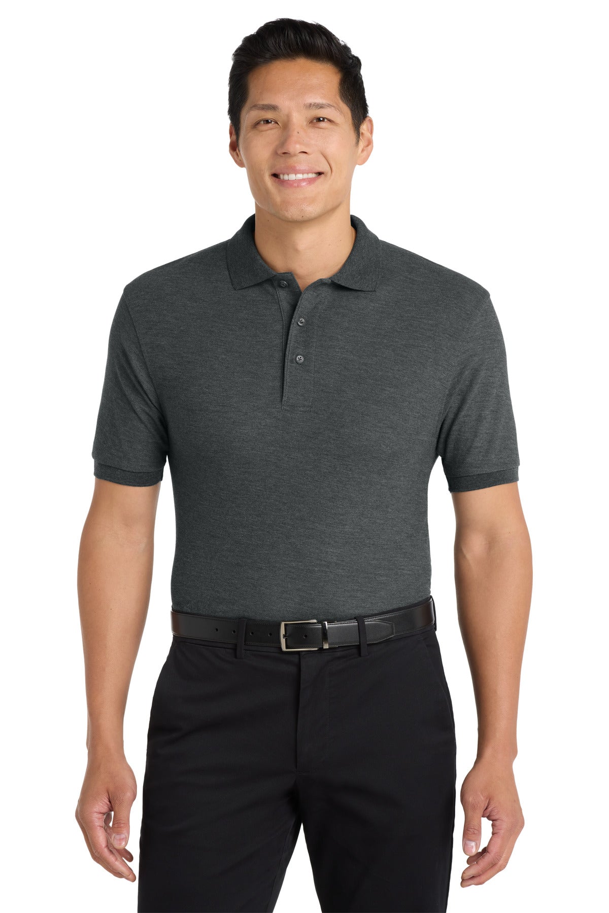 Port Authority Silk Touch Polo K500 Charcoal Heather Grey