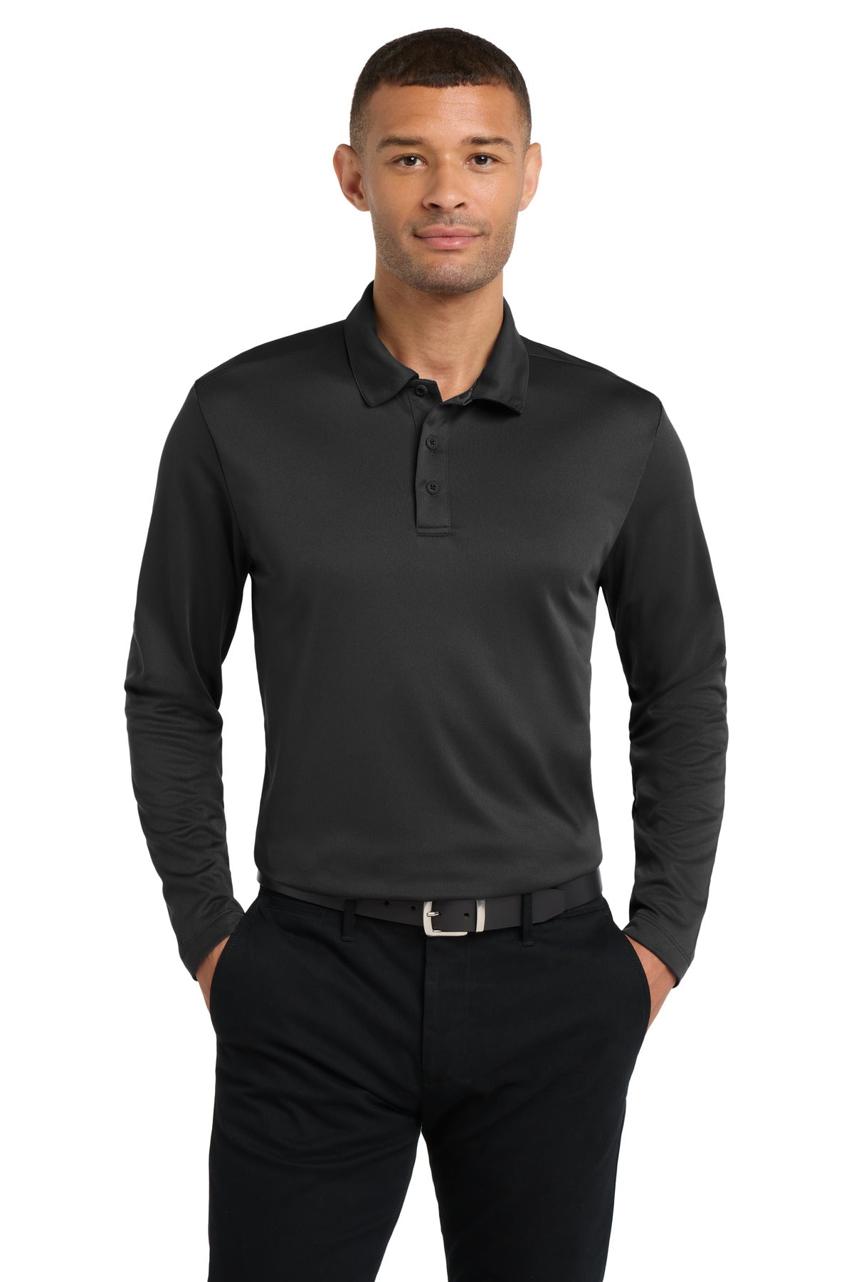 Port Authority Silk Touch Performance Long Sleeve Polo K540LS Black