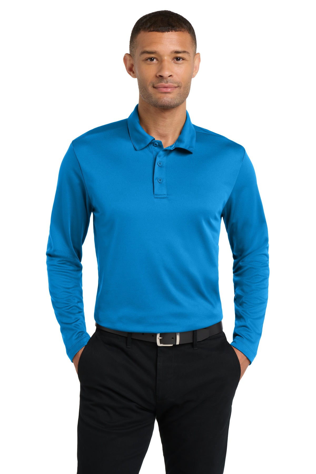Port Authority Silk Touch Performance Long Sleeve Polo K540LS Brilliant Blue