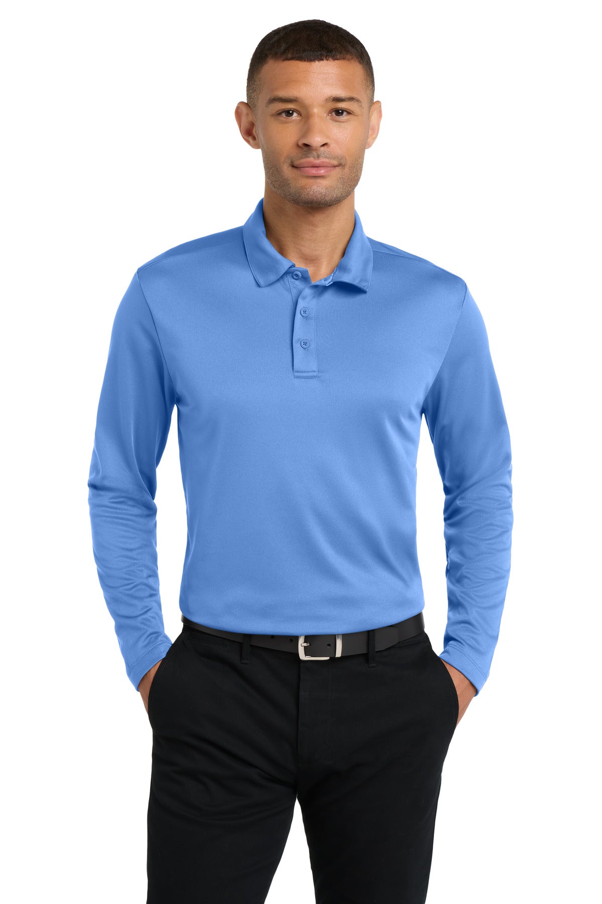 Port Authority Silk Touch Performance Long Sleeve Polo K540LS Carolina Blue