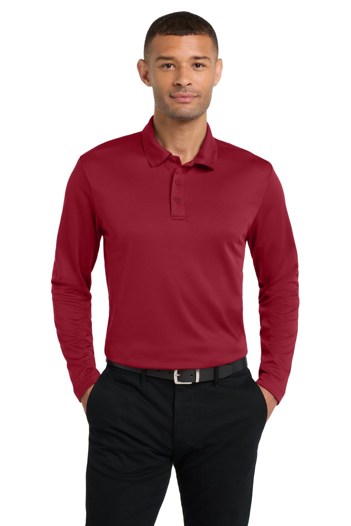 Port Authority Silk Touch Performance Long Sleeve Polo K540LS Red