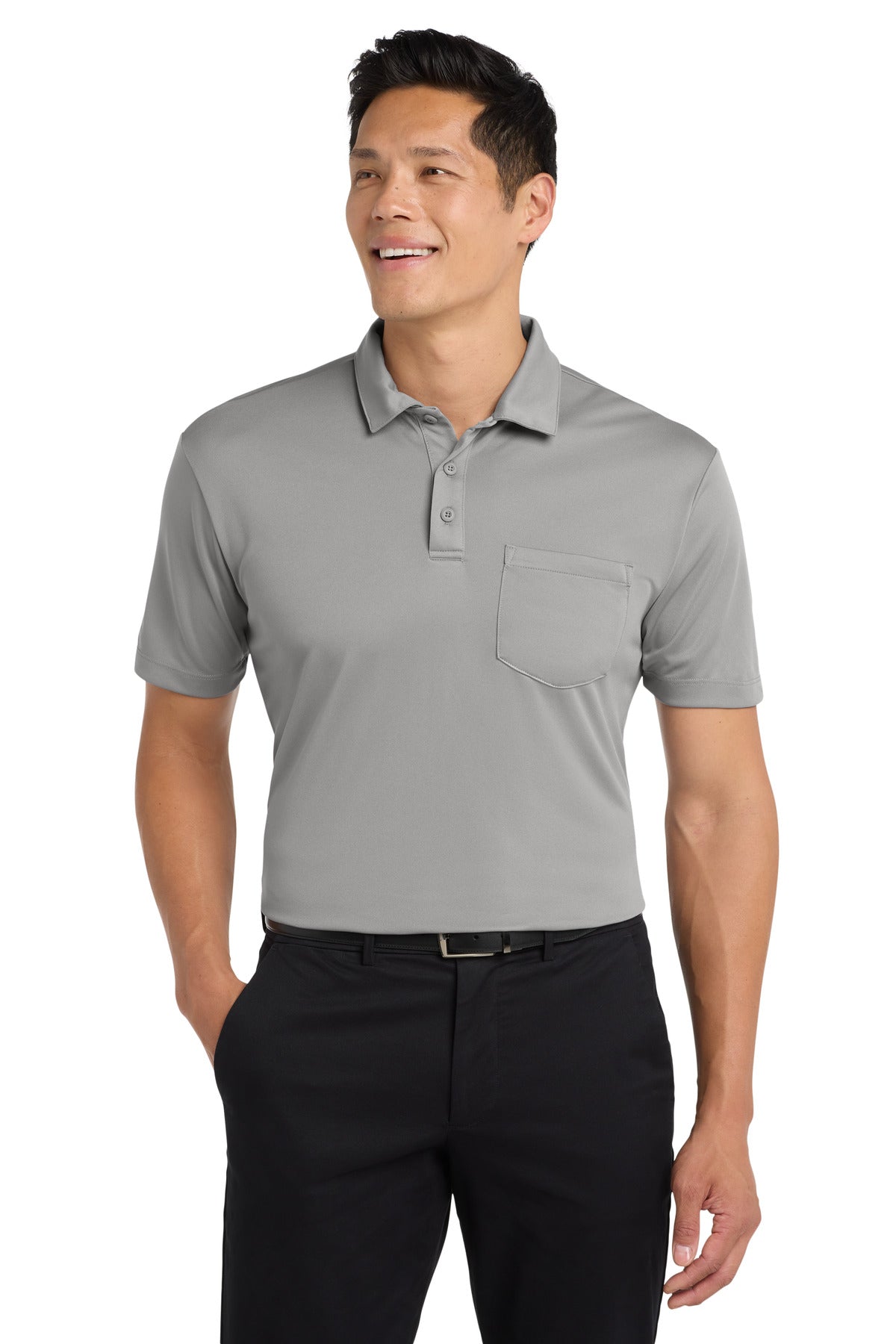 Port Authority Silk Touch Performance Pocket Polo K540P Gusty Grey
