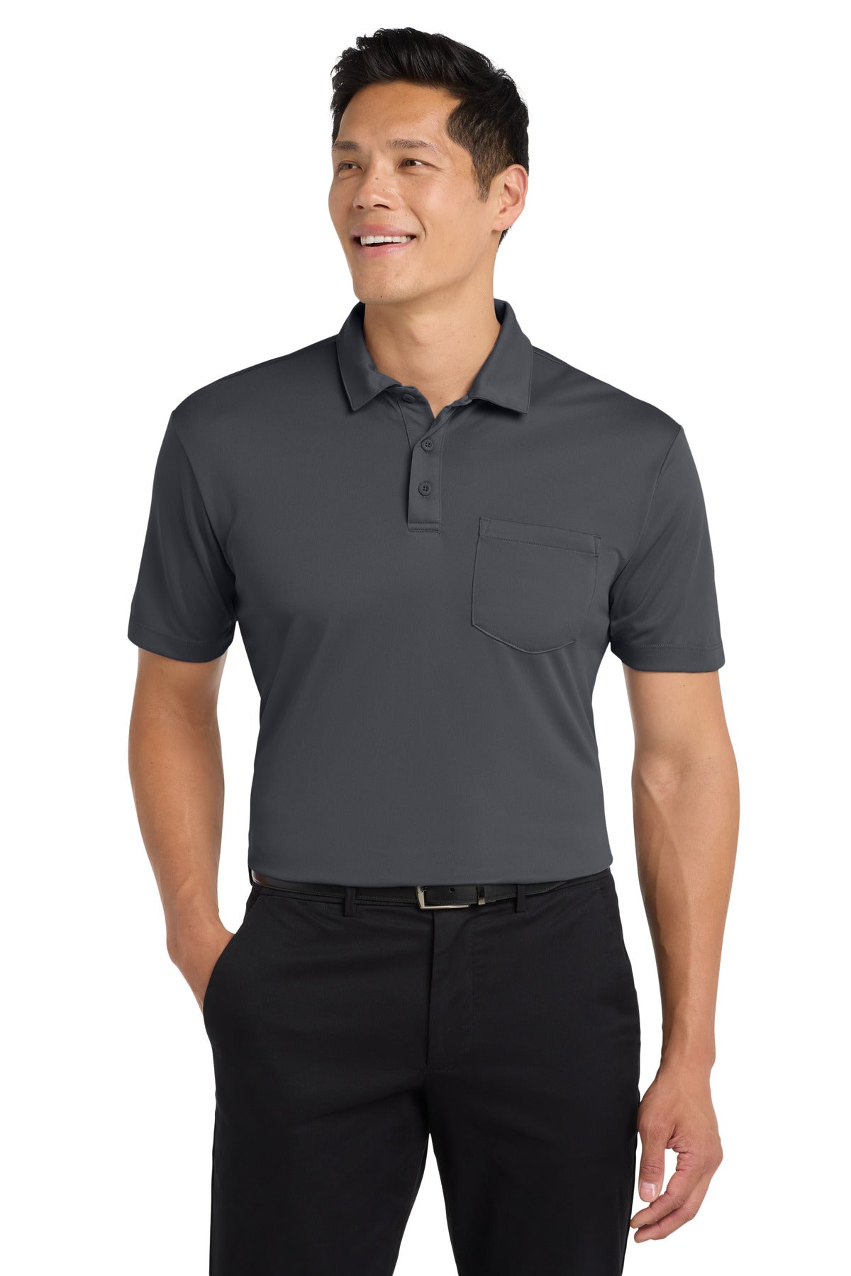 Port Authority Silk Touch Performance Pocket Polo K540P Steel Grey