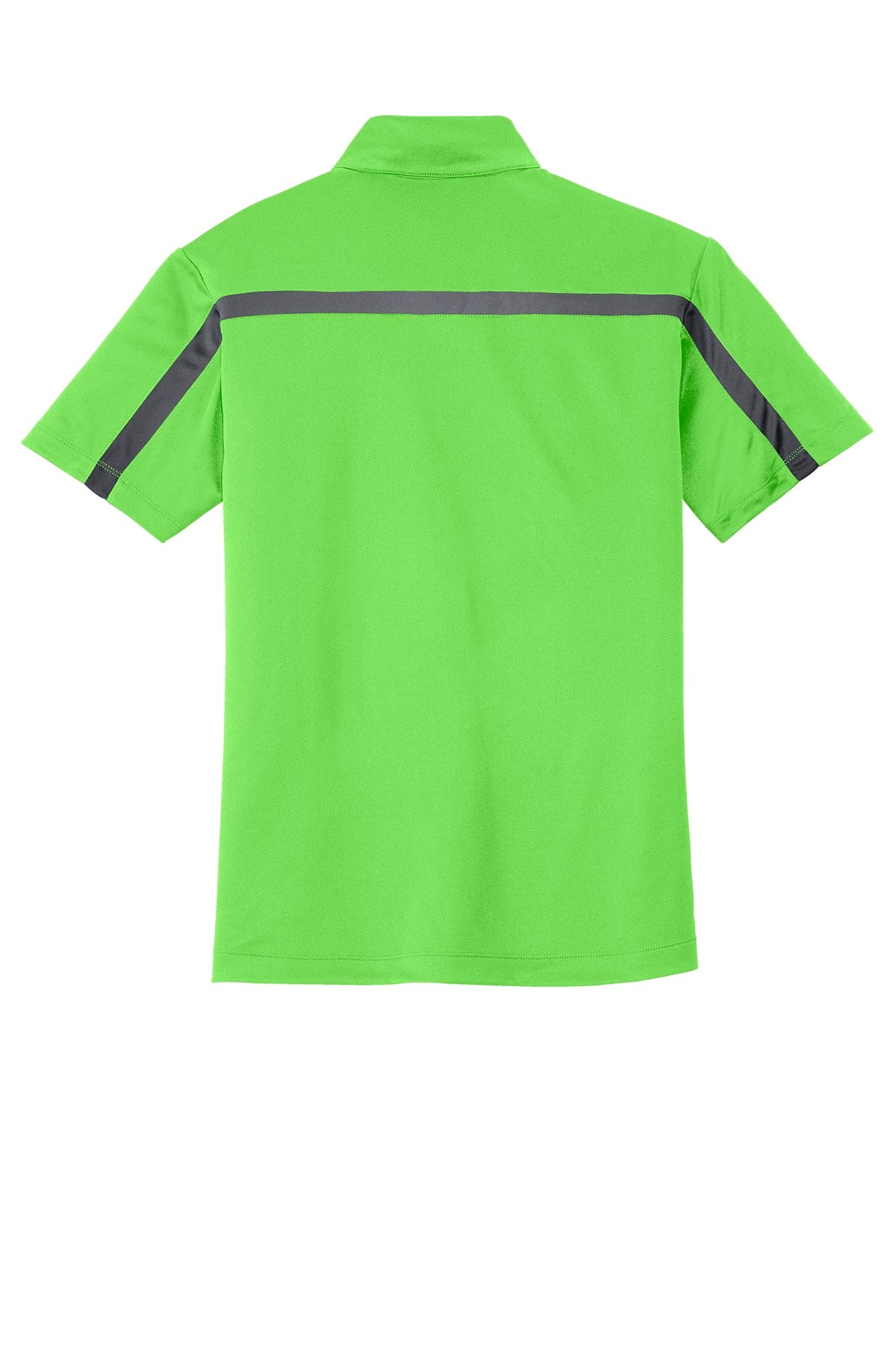 Port Authority Silk Touch Performance Colorblock Stripe Polo. K547 Lime/ Steel Grey