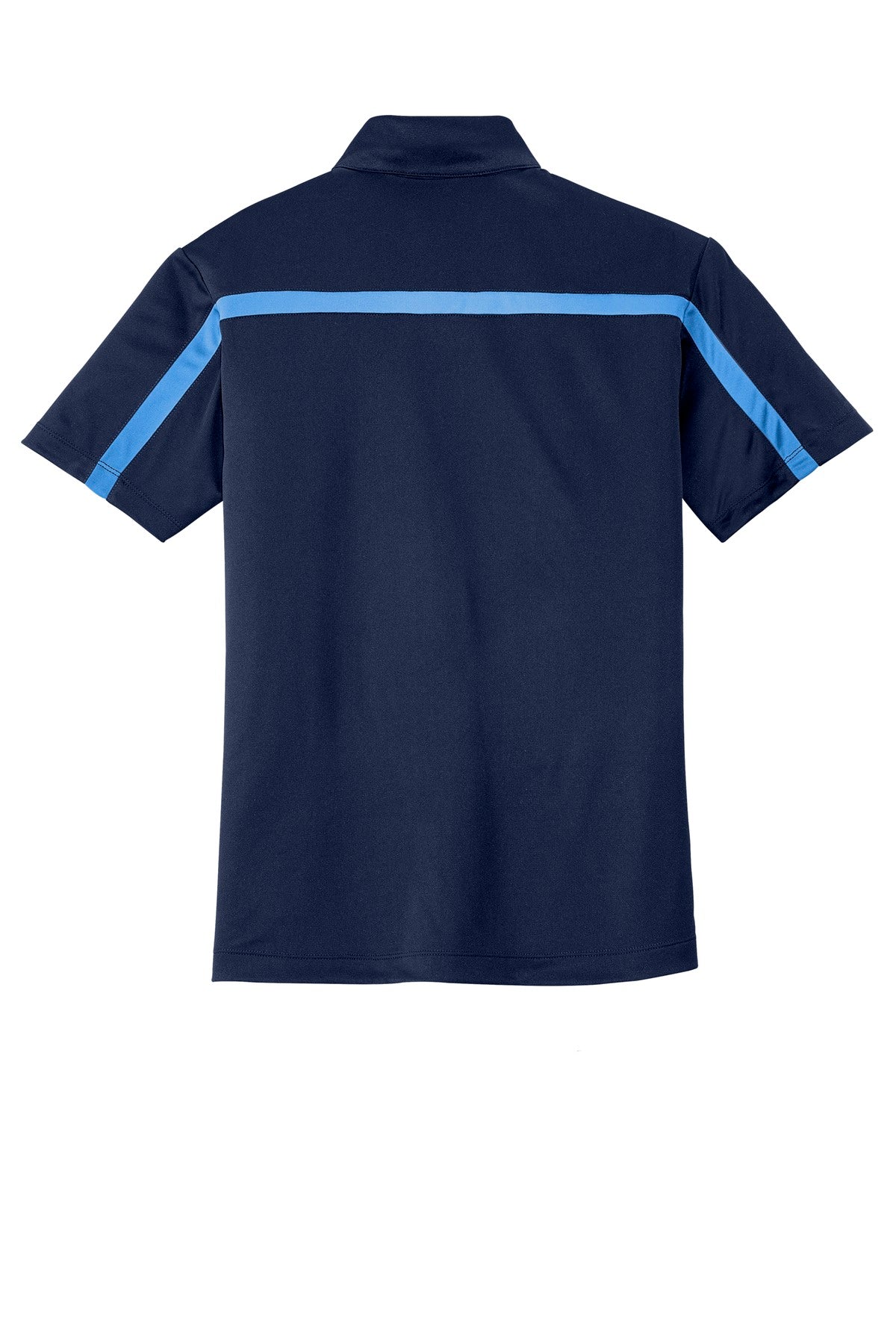 Port Authority Silk Touch Performance Colorblock Stripe Polo. K547 Navy/ Carolina Blue