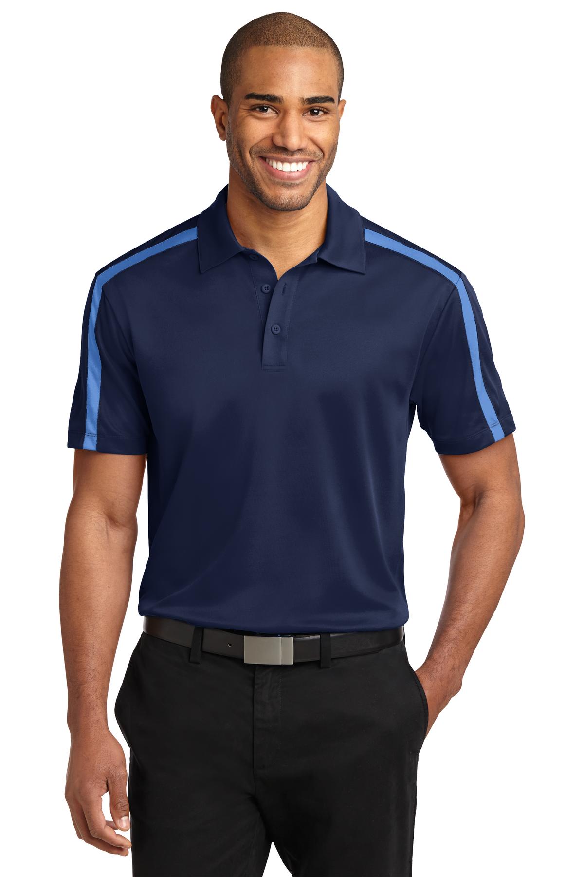 Port Authority Silk Touch Performance Colorblock Stripe Polo K547 Navy/ Carolina Blue