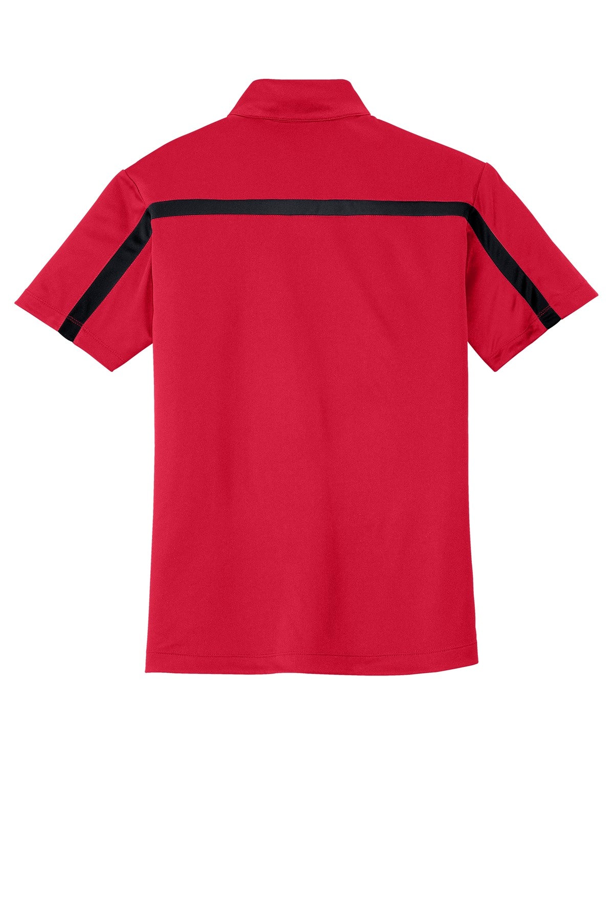 Port Authority Silk Touch Performance Colorblock Stripe Polo. K547 Red/ Black