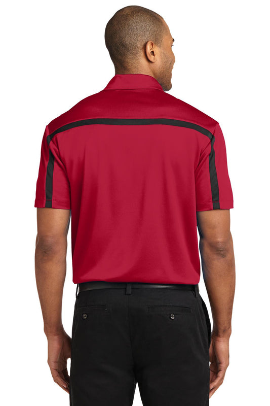 Port Authority Silk Touch Performance Colorblock Stripe Polo. K547 Red/ Black