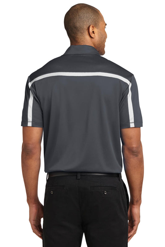 Port Authority Silk Touch Performance Colorblock Stripe Polo. K547 Steel Grey/ White