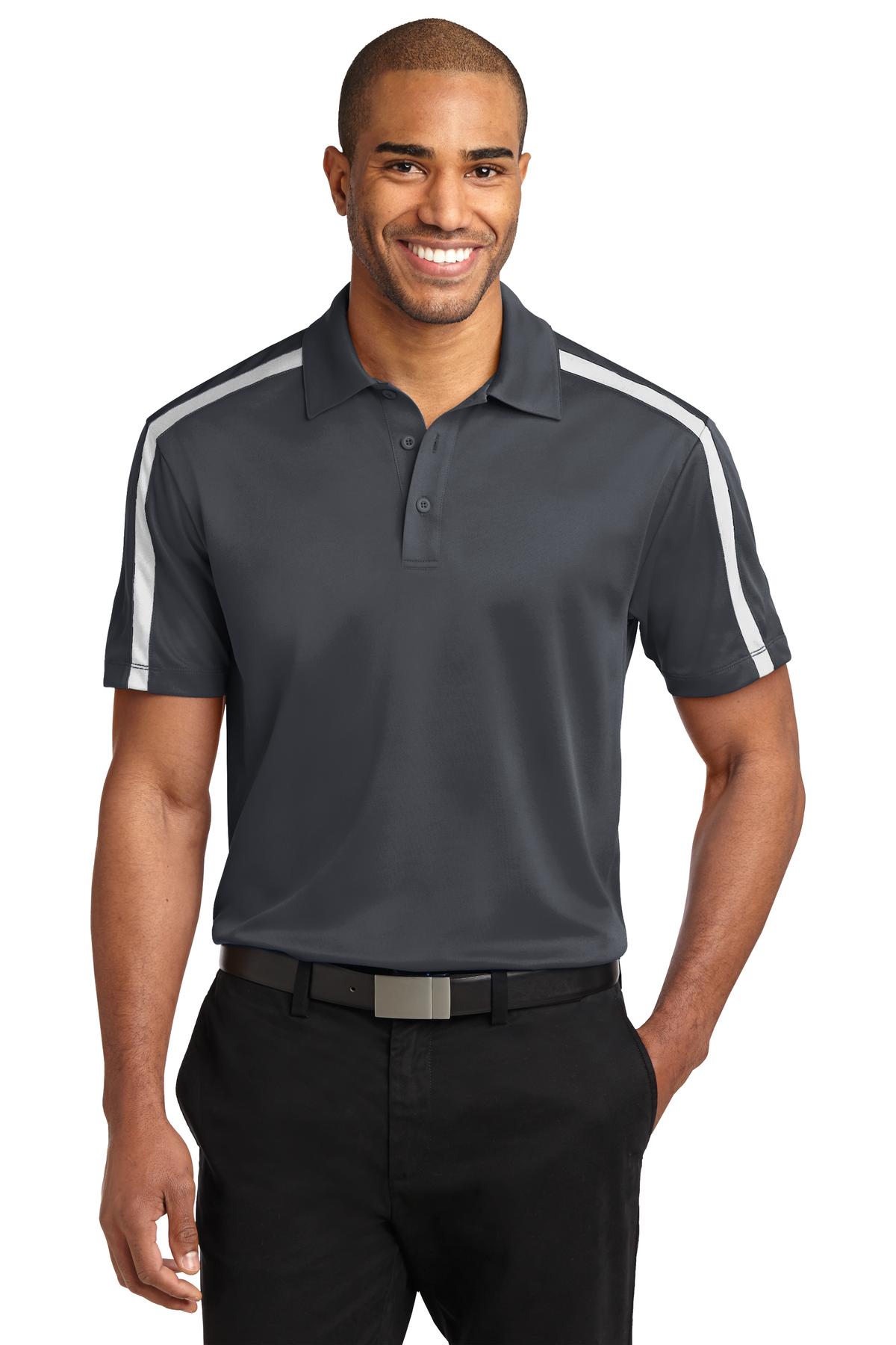Port Authority Silk Touch Performance Colorblock Stripe Polo K547 Steel Grey/ White