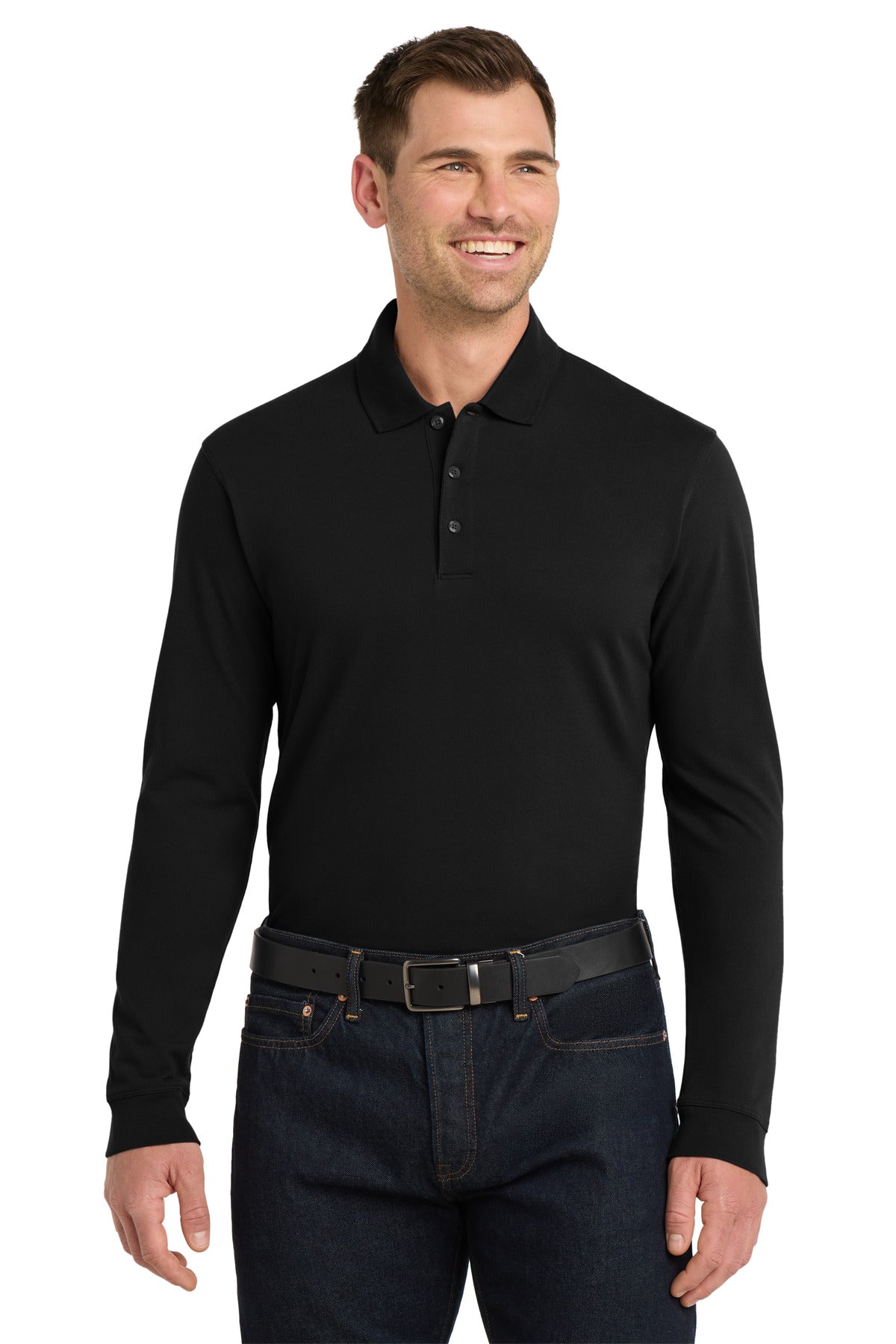 Port Authority EZCotton Long Sleeve Polo K8000LS Black