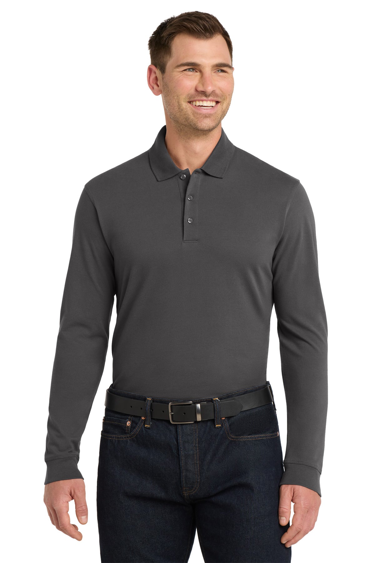 Port Authority EZCotton Long Sleeve Polo K8000LS Sterling Grey