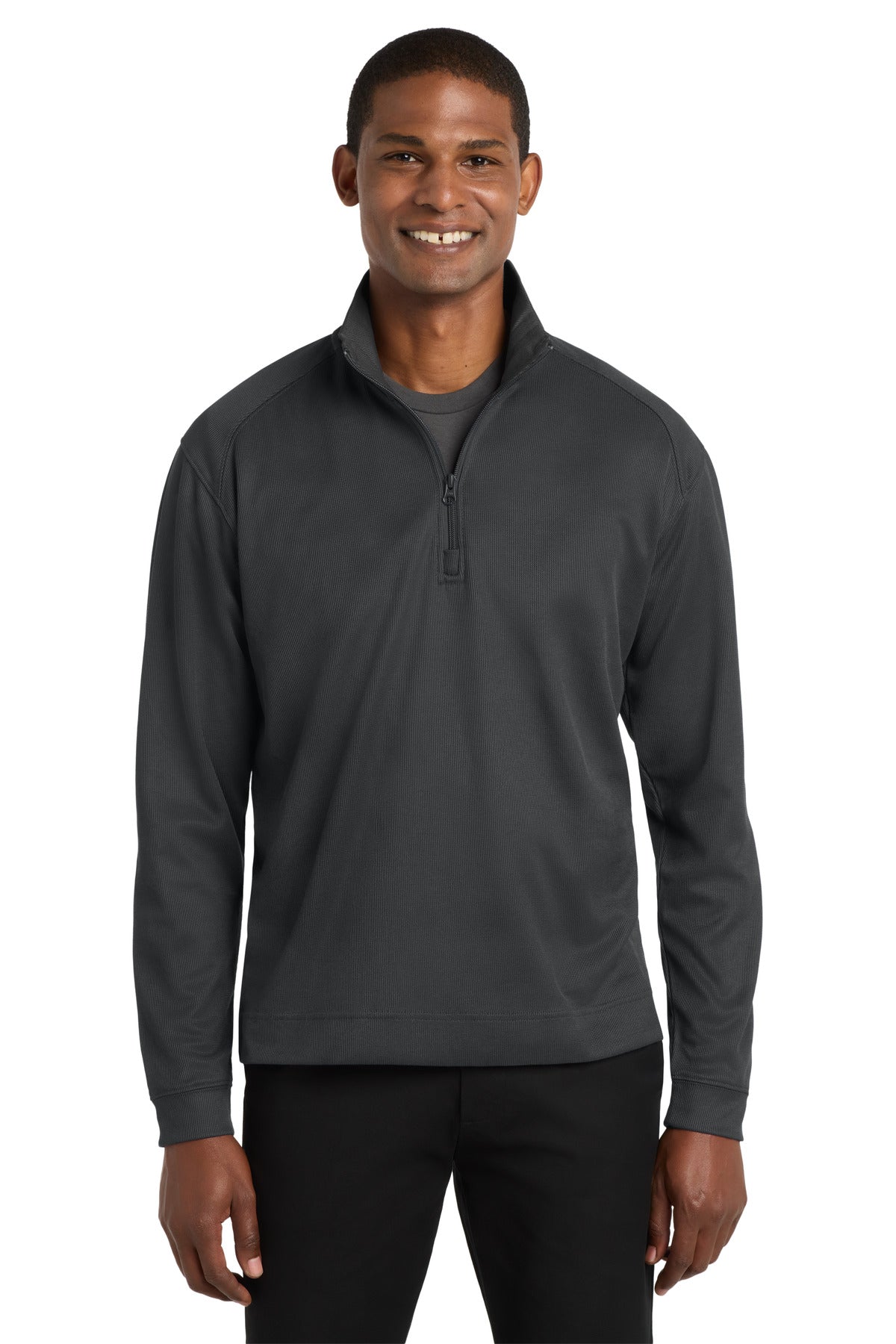 Port Authority Vertical Texture 1/4-Zip Pullover K805 Iron Grey/ Black