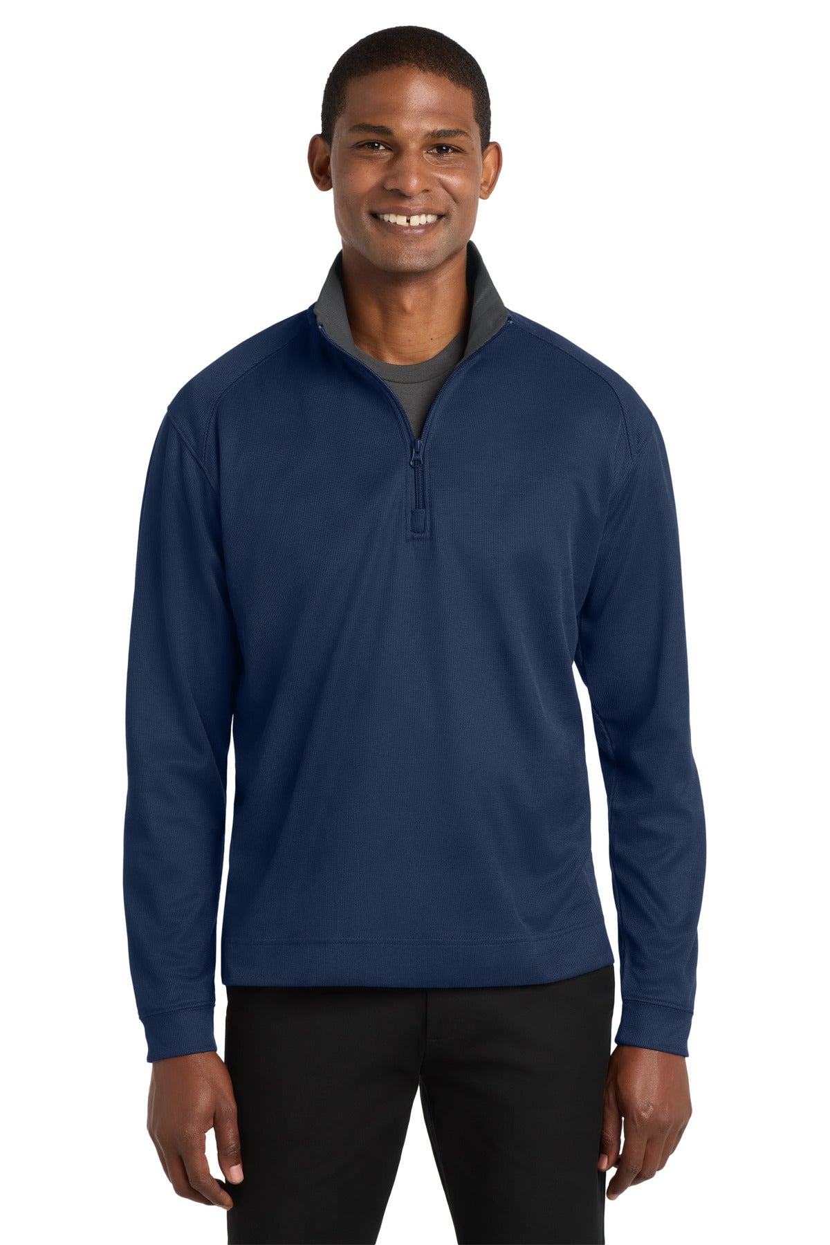 Port Authority Vertical Texture 1/4-Zip Pullover K805 Regatta Blue/ Iron Grey