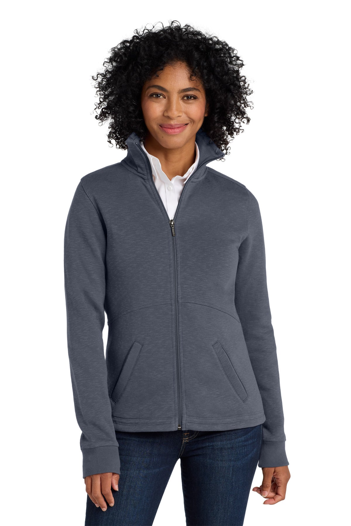 Port Authority Women's Slub Fleece Full-Zip Jacket L293 Slate Grey