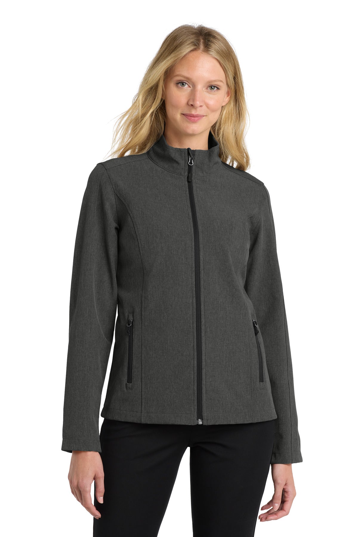 Port Authority Women's Core Soft Shell Jacket L317 Black Charcoal Heather