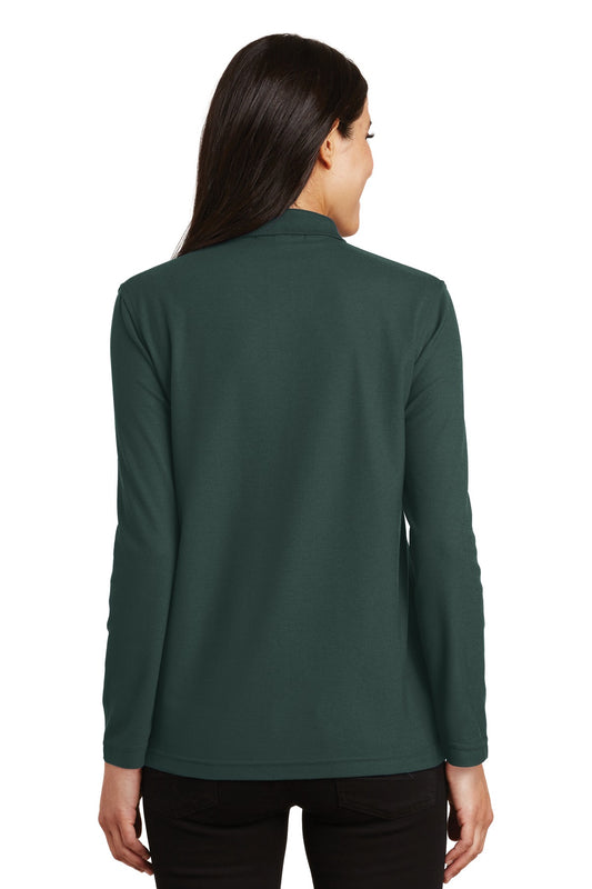 Port Authority Women's Silk Touch Long Sleeve Polo. L500LS Dark Green