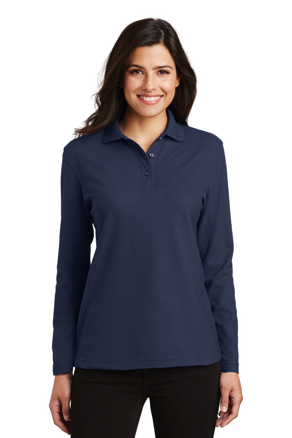 Port Authority Women's Silk Touch Long Sleeve Polo L500LS Navy