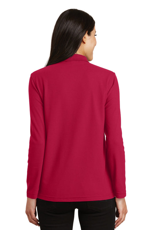 Port Authority Women's Silk Touch Long Sleeve Polo. L500LS Red