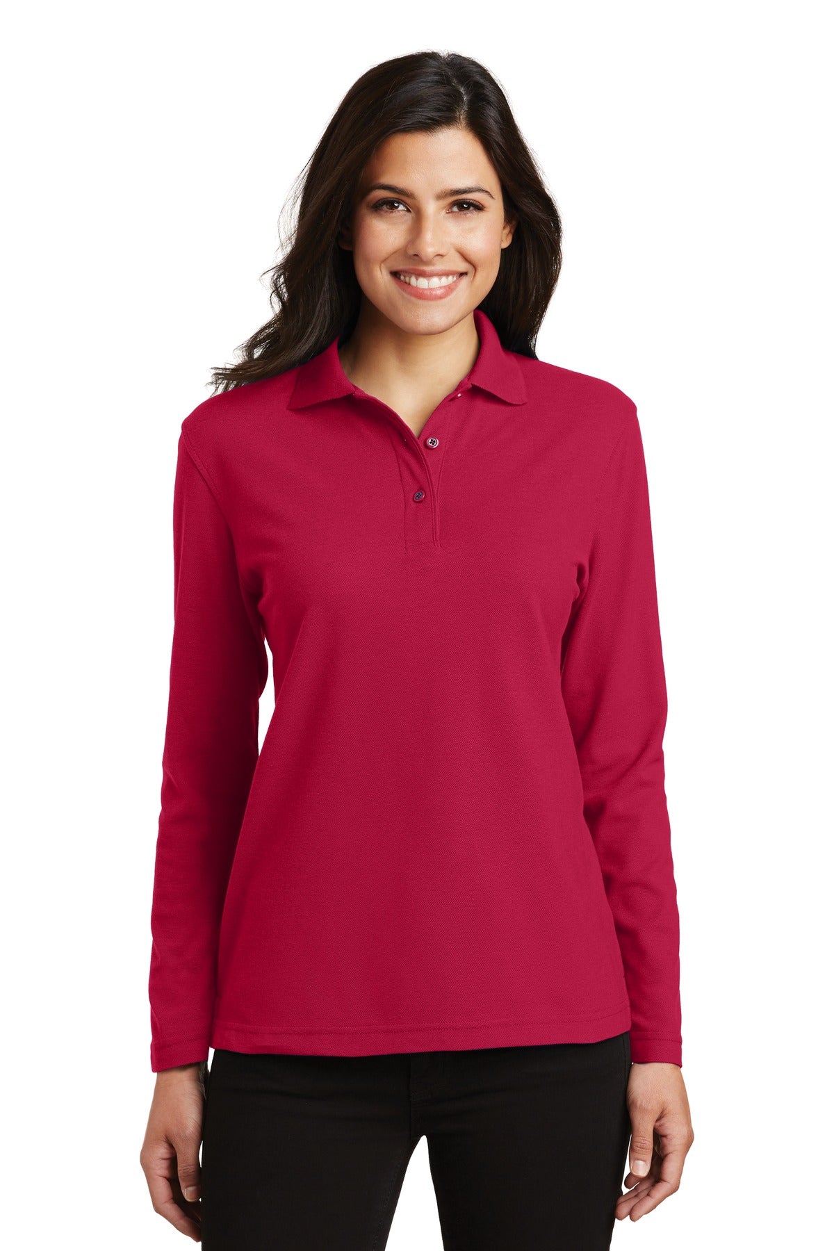 Port Authority Women's Silk Touch Long Sleeve Polo L500LS Red